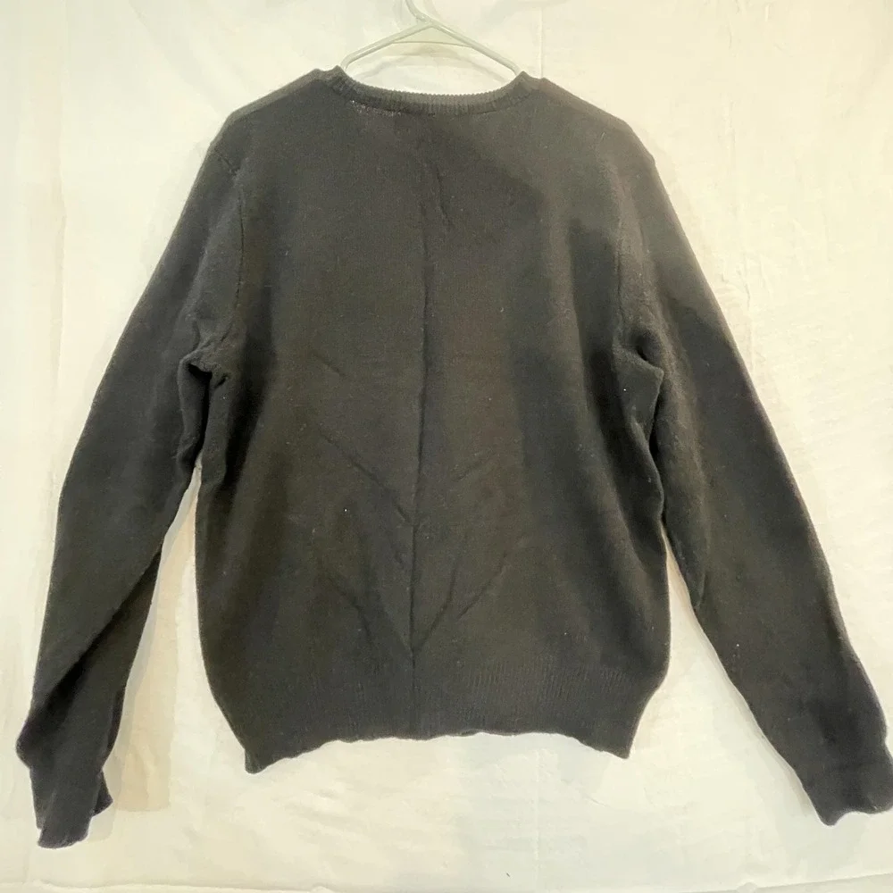 Polo Ralph Lauren Sweater‎ Mens Medium Black Lambswool V Neck Knit Pullover Pony